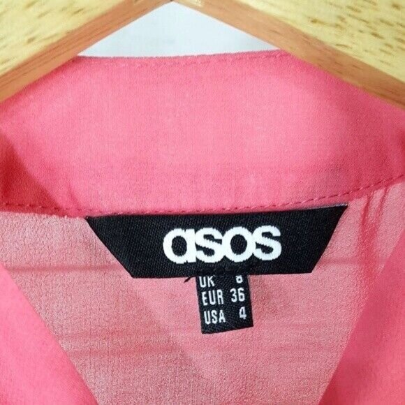 ASOS Womens Sleeveless Sheer Top Pink US 4 High-Low Button-Up Ruffle - Picture 5 of 5